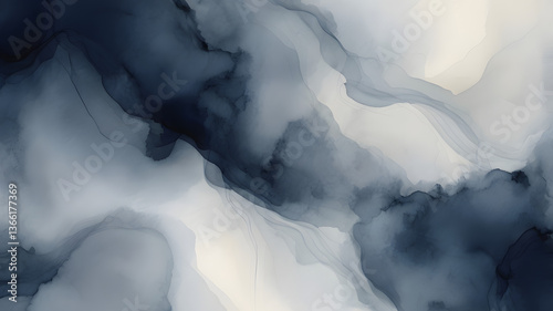 Abstract Fluid Waves in Black and White background Modern Flowing Texture with Soft Gradient and Smooth Swirling Patterns