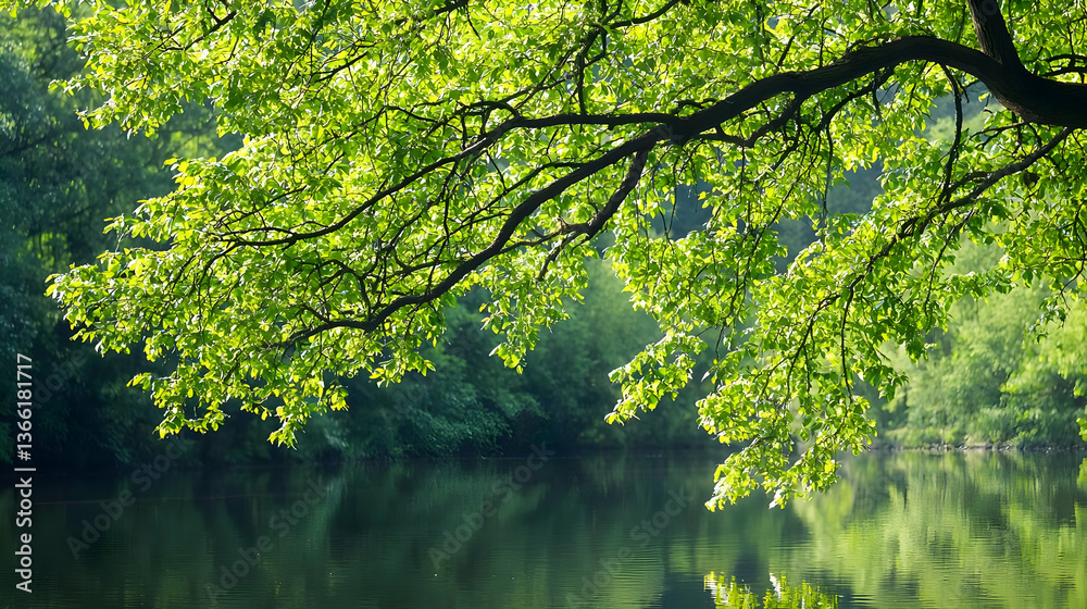 Fototapeta premium Lush Green Trees Overlooking River