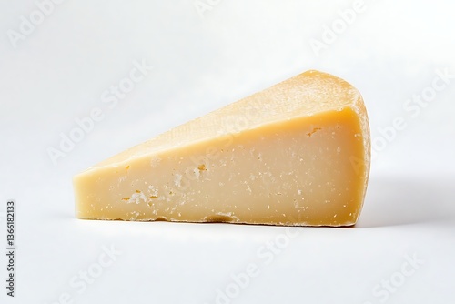 A triangular wedge of cheese on a white background
