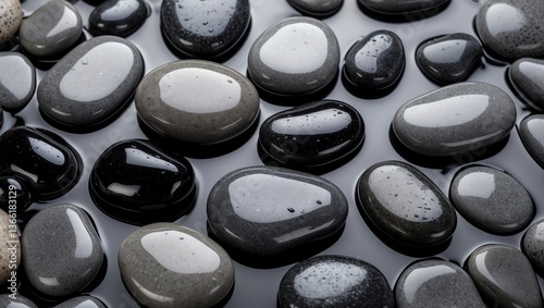 Nature Texture Background with Wet Stones and Smooth Pebbles