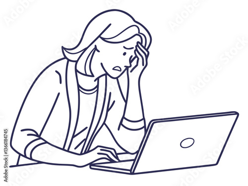 Vector Art of Frustrated Woman with Laptop in Office
