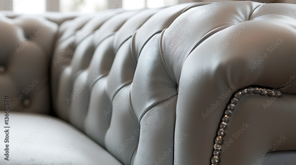 Fototapeta premium Luxurious Cream Leather Upholstery with Button-Tufted Pattern - Closeup Texture Background