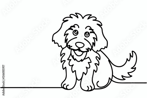 Charming Continuous Line Drawing of Playful Puppy - Detailed Pet Sketch Illustration