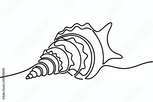 seashell cat in Continuous Line Art Style 