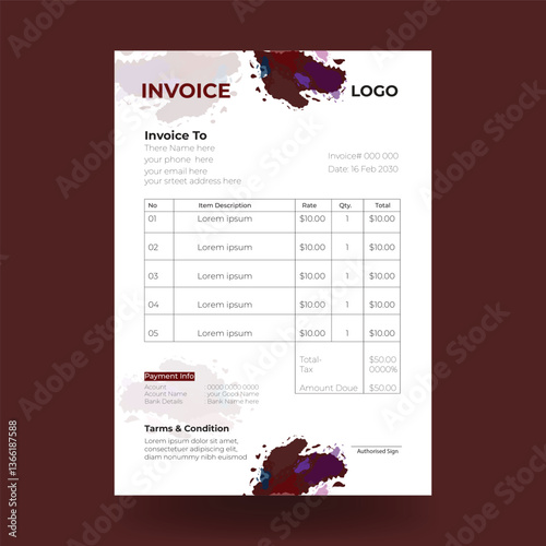Minimal, simple and modern invoice template, invoice design