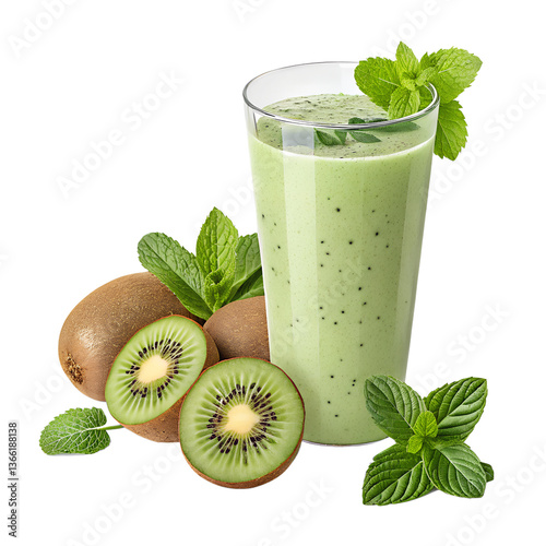 kiwi smoothie with mint on transparent background
