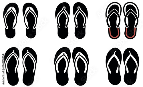 Simple Black and White Flip Flop Icons