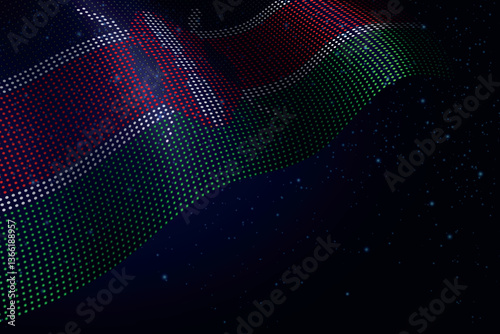 Kenya digital flag made of dots over a starry background