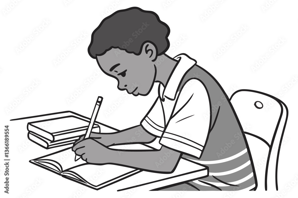 Study Time. Vector Illustration of Student Doing Homework Study Time. Vector Illustration of Student Doing Homework