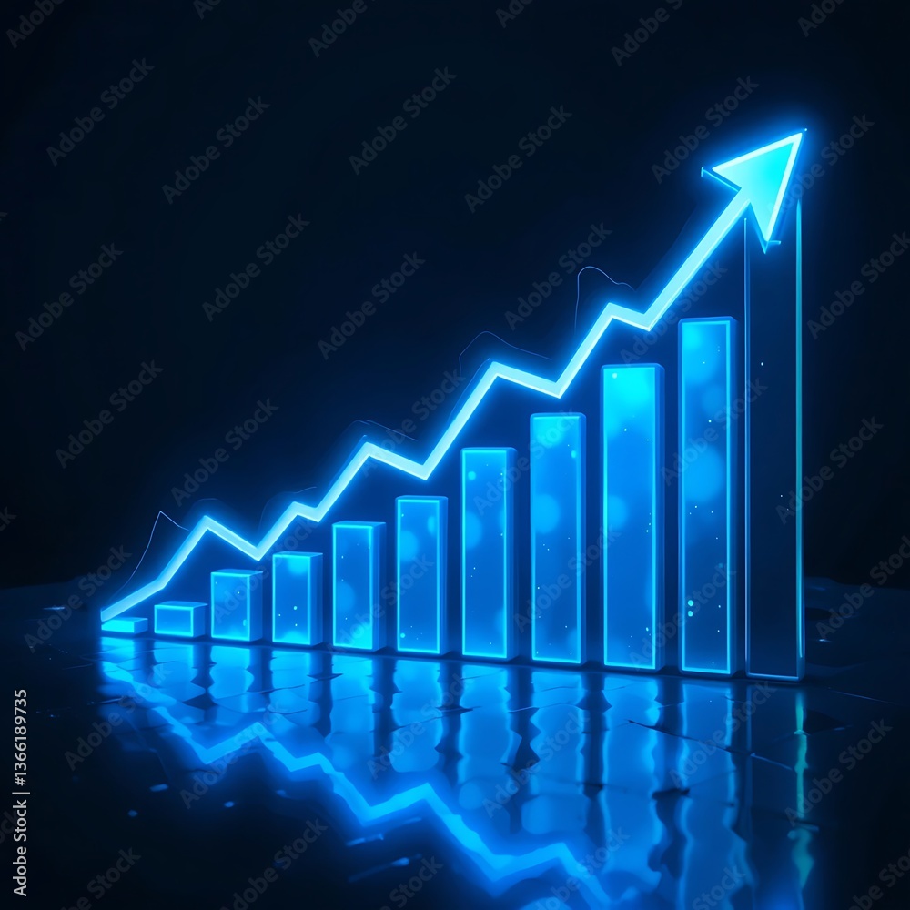 Business growth graph with upward arrow on black background Business growth graph with upward arrow on black background