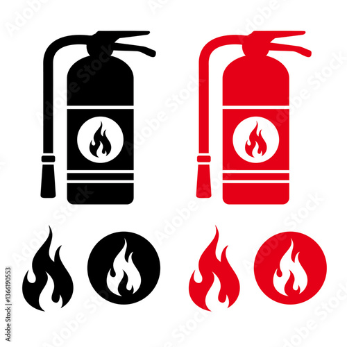 Fire Extinguisher and Flame Symbols Vector Set