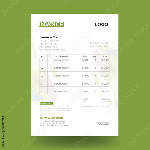 Modern invoice template design with mockup, invoice design template