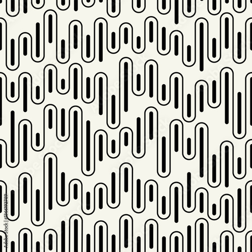 Vector seamless pattern. Modern stylish texture. Geometric striped ornament. Monochrome linear loops.