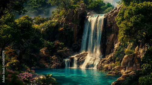 Beautiful waterfall landscape nature scenery background wallpaper HD desktop PC screensaver 