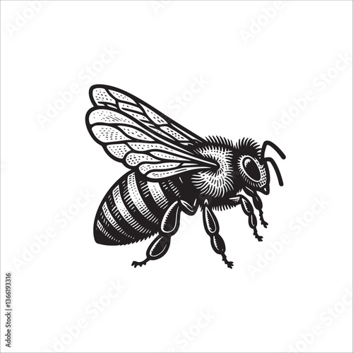 Simple Honeybee Side View Vector Icon – Vintage Logo & Retro Illustration