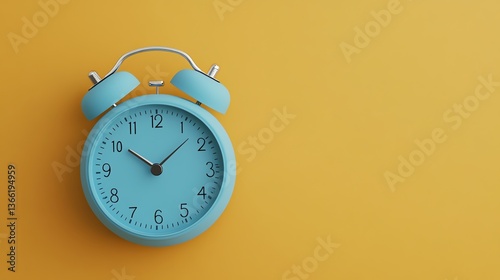 Light Blue Alarm Clock on Yellow Background Depicting Time Management