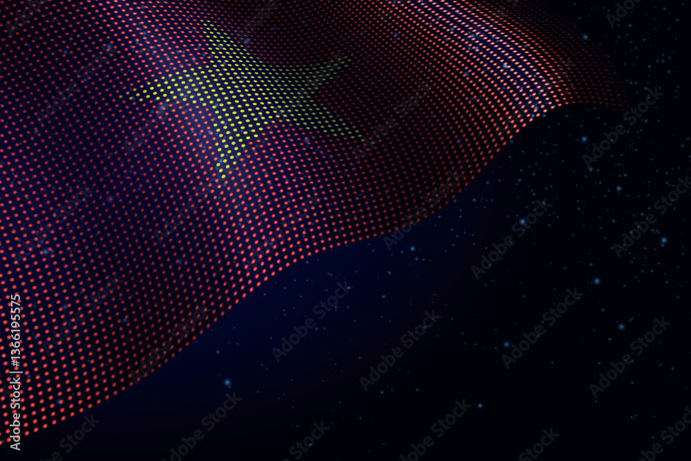 Vietnam digital flag made of dots over a starry background