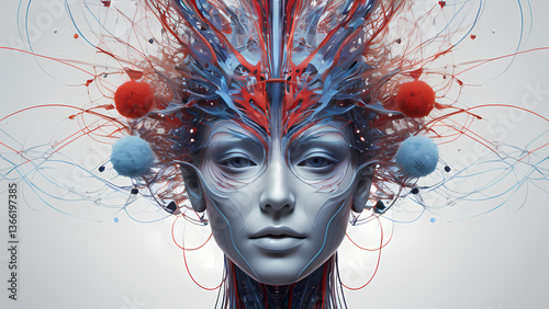 Intricate portrait of a futuristic humanoid with vibrant abstract elements, showcasing creativity and technological artistry Generative AI