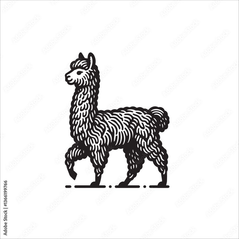 Fototapeta premium Simple Alpaca Walking Vector Icon – Vintage Logo & Retro Illustration