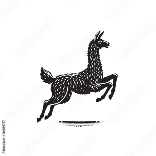 Simple Llama Jumping Vector Icon – Vintage Logo & Retro Illustration