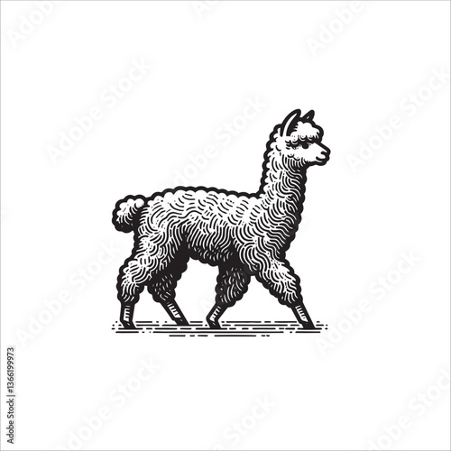 Simple Alpaca Walking Vector Icon – Vintage Logo & Retro Illustration