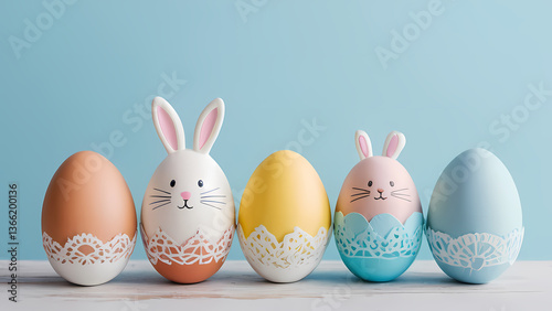 Decoratively painted easter eggs arranged on a light background for spring celebrations and festive decoration inspirations Generative AI