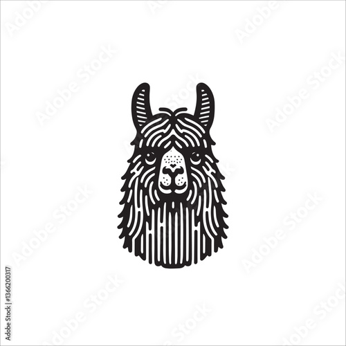 Simple Llama Face Head Front View Vector Icon – Vintage Logo & Retro Illustration