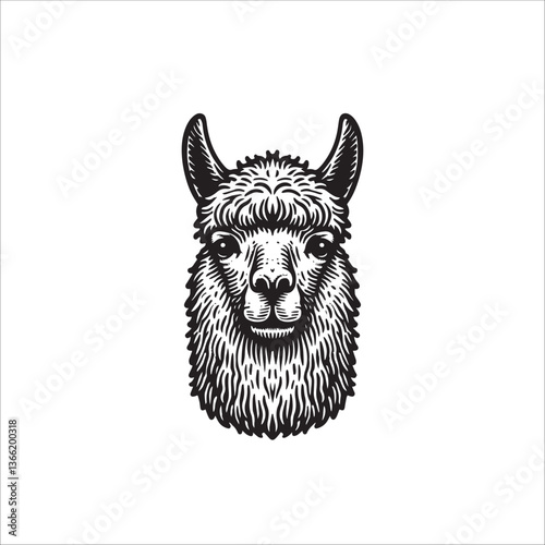 Simple Llama Face Head Front View Vector Icon – Vintage Logo & Retro Illustration
