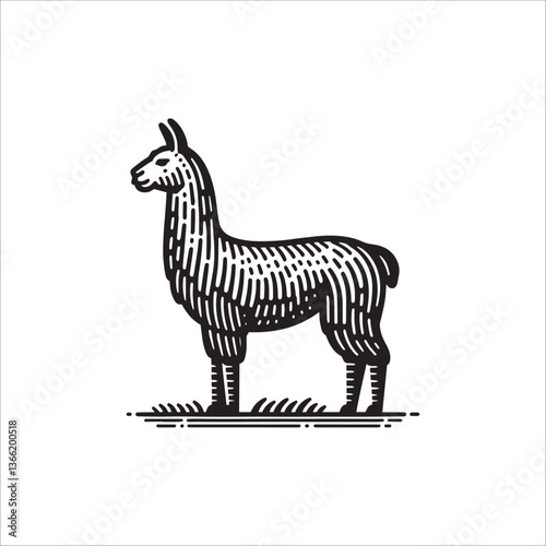 Simple Llama Standing Side View Vector Icon – Vintage Logo & Retro Illustration