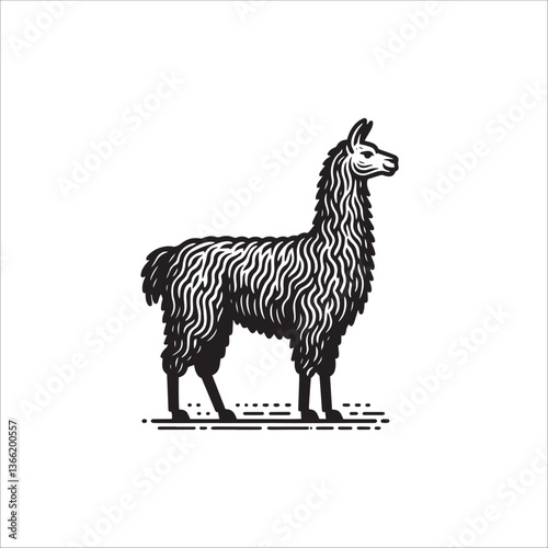 Simple Llama Standing Side View Vector Icon – Vintage Logo & Retro Illustration