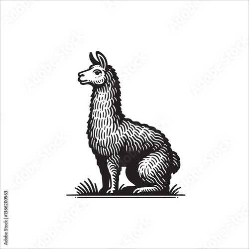 Simple Llama Sitting Vector Icon – Vintage Logo & Retro Illustration