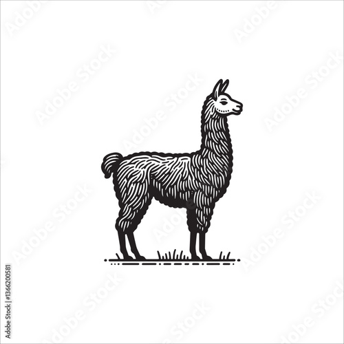 Simple Llama Standing Side View Vector Icon – Vintage Logo & Retro Illustration