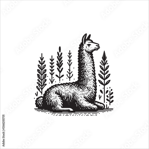 Simple Llama Resting Vector Icon – Vintage Logo & Retro Illustration