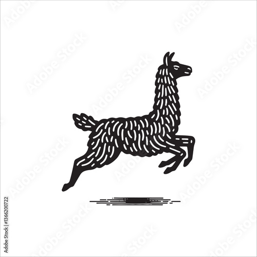 Simple Llama Jumping Vector Icon – Vintage Logo & Retro Illustration