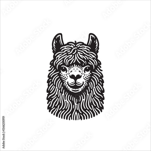 Simple Alpaca Head Face Front View Vector Icon – Vintage Logo & Retro Illustration