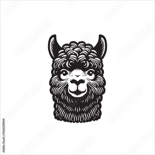 Simple Alpaca Head Face Front View Vector Icon – Vintage Logo & Retro Illustration