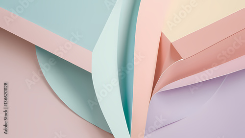 Colorful layers of overlapping paper sheets create a visually appealing abstract composition in soft pastel shades Generative AI