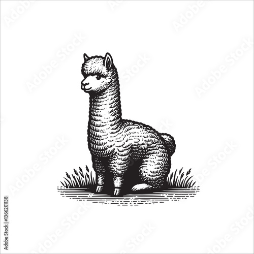 Simple Alpaca Sitting Vector Icon – Vintage Logo & Retro Illustration