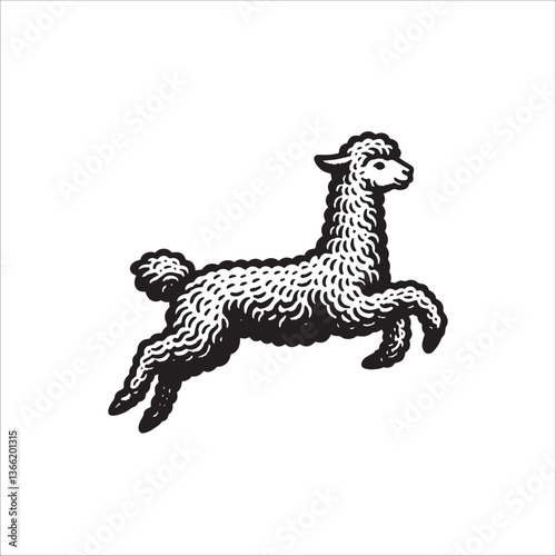 Simple Alpaca Jumping Vector Icon – Vintage Logo & Retro Illustration