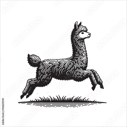Simple Llama Jumping Vector Icon – Vintage Logo & Retro Illustration