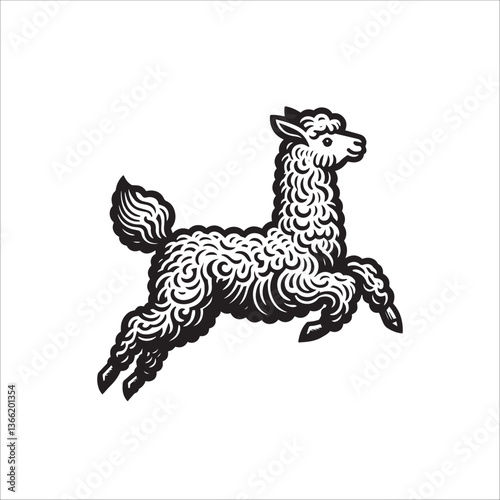 Simple Alpaca Jumping Vector Icon – Vintage Logo & Retro Illustration