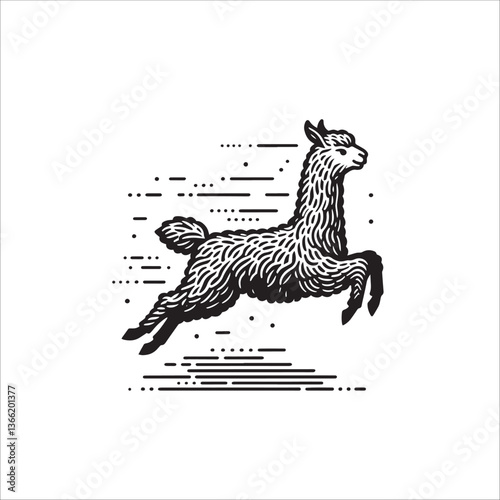 Simple Llama Jumping Vector Icon – Vintage Logo & Retro Illustration