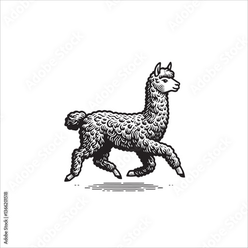 Simple Alpaca Running Vector Icon – Vintage Logo & Retro Illustration
