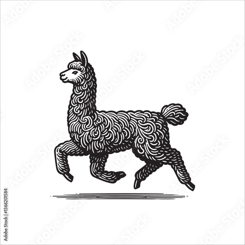 Simple Alpaca Running Vector Icon – Vintage Logo & Retro Illustration