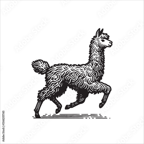 Simple Alpaca Running Vector Icon – Vintage Logo & Retro Illustration