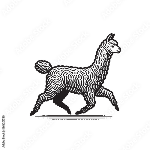 Simple Alpaca Running Vector Icon – Vintage Logo & Retro Illustration