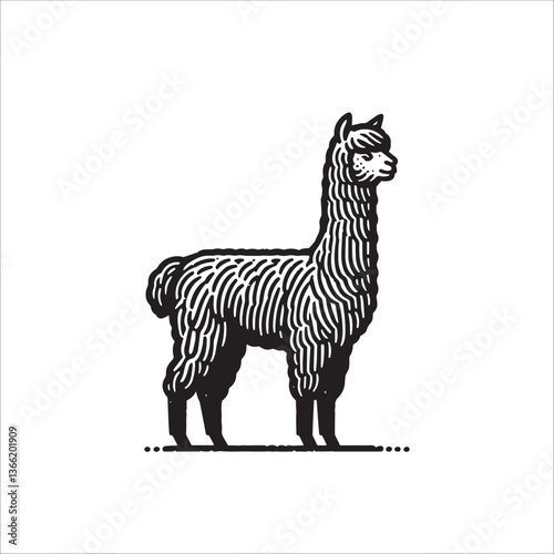 Simple Alpaca Standing Side View Vector Icon – Vintage Logo & Retro Illustration