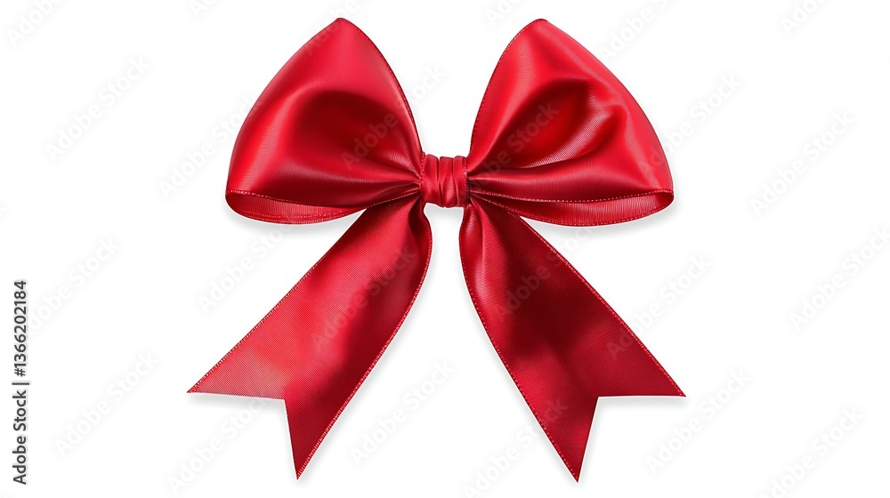 A festive red satin ribbon bow, isolated, perfect for holiday gift decoration A festive red satin ribbon bow, isolated, perfect for holiday gift decoration