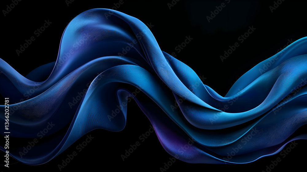 Obraz premium Dynamic Blue Fabric Drape On Black Background