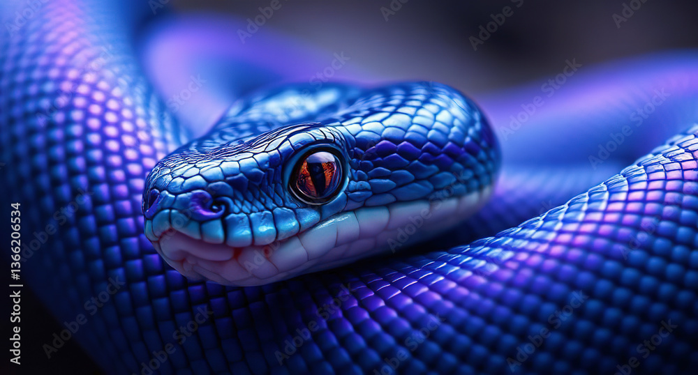 Fototapeta premium A dark blue snake with pinkish tones